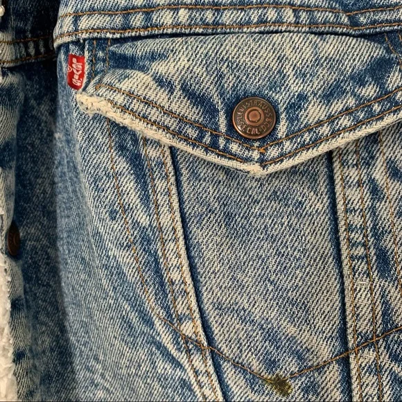 Levi’s Vintage 80’s Denim Distressed Jacket Sherpa Piled Size L - Picture 12 of 12
